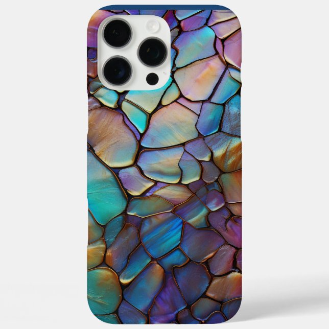 Glam Iridescent Opal Gemstone Hartglas iPhone 16 Pro Max Hülle (Rückseite)