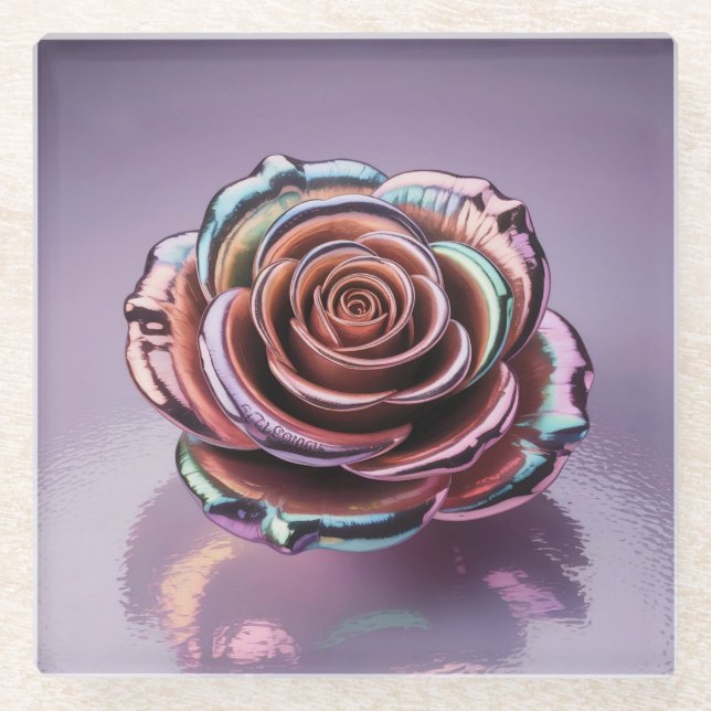 Glam Iridescent Rose Gold Glass Untersetzer (Vorderseite)