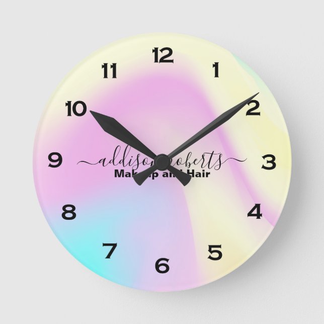 Glam Iridescent Sparkle Holographic Runde Wanduhr (Vorderseite)