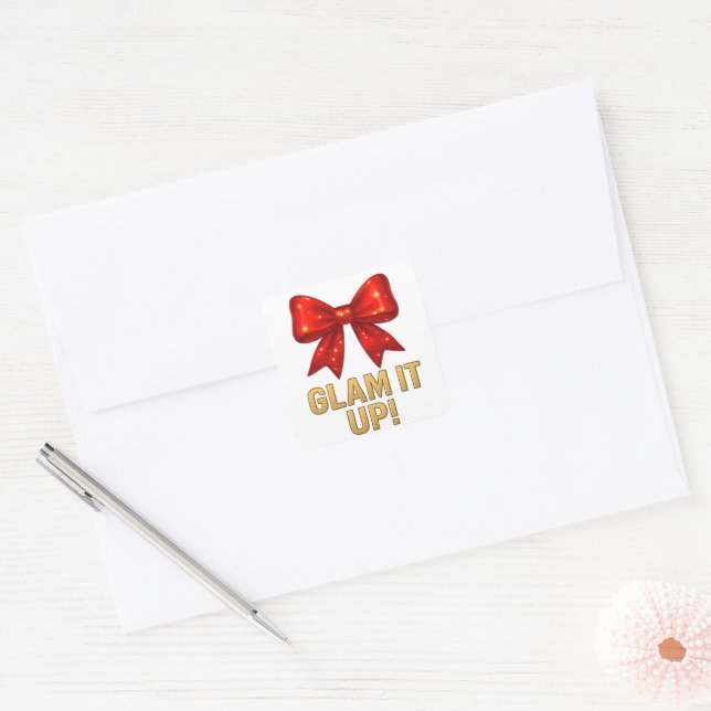 Glam It up Sparkle Bow - Confidence Energy Quadratischer Aufkleber (Umschlag)