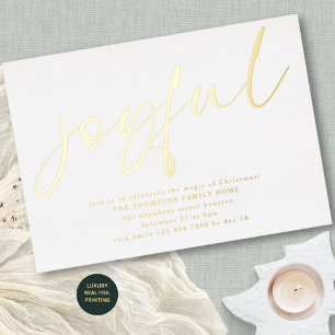 Glam Joyful Script Weihnachtsfeier Weiß Echt Folieneinladung