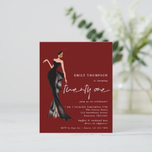 Glam Lady Trendy Script 21. Burgundy Party Einladu