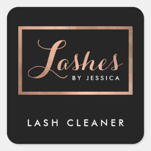 Glam Lashes Script Rose Gold/Black Lash Cleaner Quadratischer Aufkleber