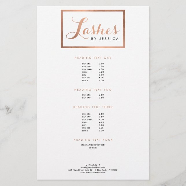 Glam Lashes Script Rose Gold Gerahmt Flyer (Vorne)