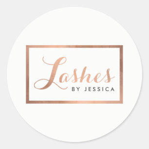 Glam Lashes Script Rose Gold Gerahmt Runder Aufkleber