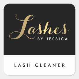 Glam Lashes Script Text Gold/Black Lash Cleaner Quadratischer Aufkleber