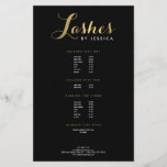 Glam Lashes Script Text Gold/Schwarz Flyer<br><div class="desc">Koordiniert bis 1201Uhr mit dem Glam Lashes Script Text Gold/Black Visitenkarten Template. Ein glamouröser, kursiver Schriftart Zauber "Lashes" in Imitat Gold auf diesem anpassbaren Flyer Vorlage. Fügen Sie Ihren Namen oder Firmennamen für ein personalisiertes Logo hinzu. Entwickelt für Wimpernverlängerungsexperten, Lasertechniker, Makeup-Künstler und mehr. Nutzen Sie diese Flyer für Preislisten, Service-Menüs,...</div>