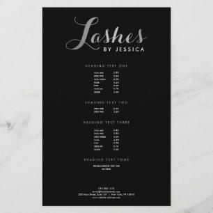 Glam Lashes Script Text Silver/Black Flyer