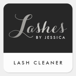 Glam Lashes Script Text Silver/Black Lash Cleaner Quadratischer Aufkleber