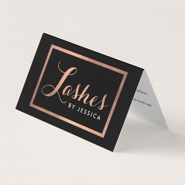 Glam Lashes Skripttext Rose Gold/Black Aftercare Visitenkarten (Vorderseite)