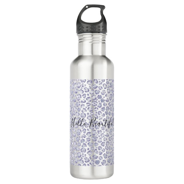 Glam Lavender Lilac Lila Leopard Print Glitzer   Edelstahlflasche (Vorderseite)