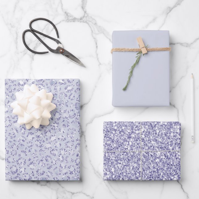 Glam Lavender Lilac Lila Leopard Print Glitzer Geschenkpapier Set (Vorderseite)