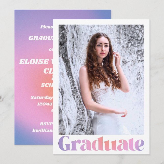 Glam Lavender Pink Custom Foto Graduation Party Einladung (Vorne/Hinten)