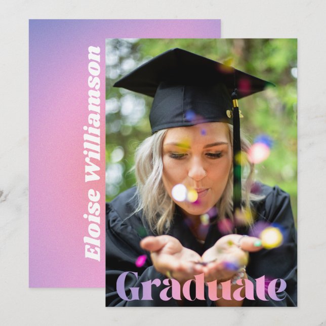 Glam Lavender Pink Foto Overlay Abschluss Ankündigung (Vorne/Hinten)