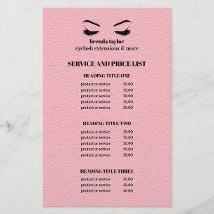 Glam LEATHER rosa EYELASH SALON SERVICE LISTE Flyer
