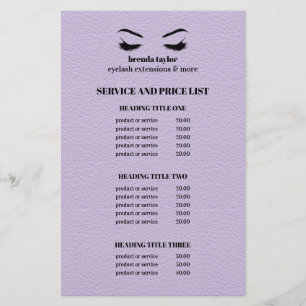 Glam LEDER lila  WIMPERNSALON SERVICE LISTE Flyer