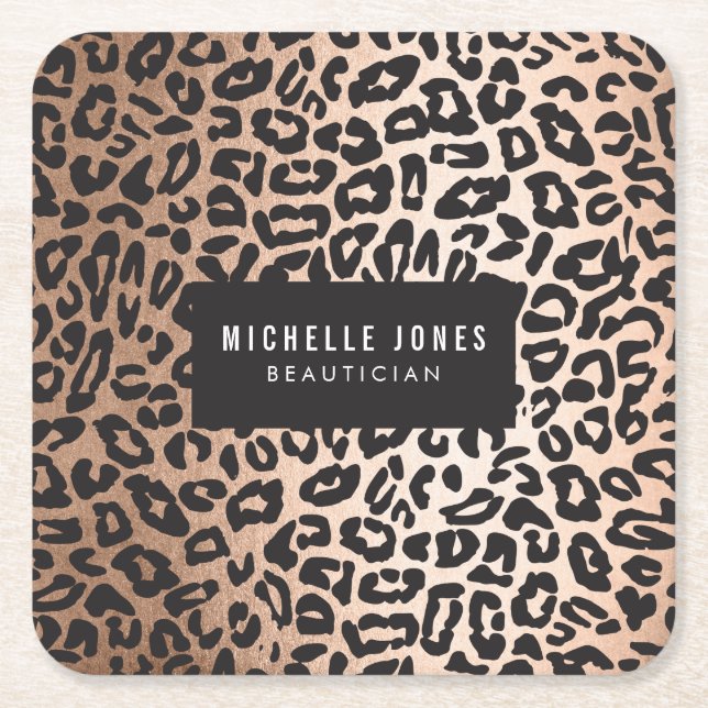 Glam Leopard Animal Print Rechteckiger Pappuntersetzer (Vorderseite)