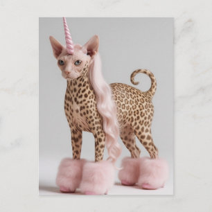 Glam Leopard Einhorn Katze in rosa Fellabsätzen Postkarte