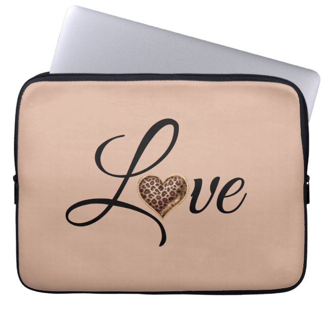 Glam Leopard Herz Liebesdesign Laptopschutzhülle (Vorderseite)