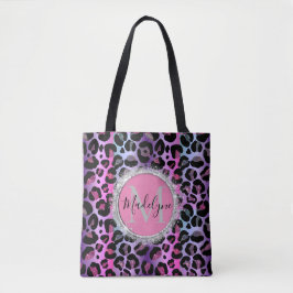 Glam Leopard Pink und Lila Monogramm-Glitzer Tasche