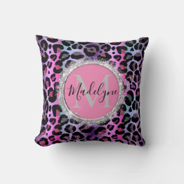 Glam Leopard Pink und Lila Monogramm Kissen