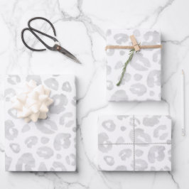 Glam Leopard Print Chic Trendy White Silver  Geschenkpapier Set