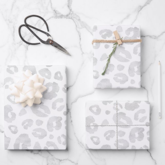 Glam Leopard Print Chic Trendy White Silver  Geschenkpapier Set (Vorderseite)
