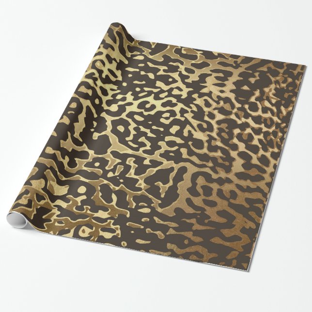 Glam Leopard Skin Golden Shiny Wrapping Paper Geschenkpapier (Ungerollt)