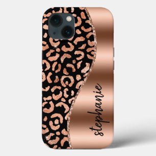 Glam Leopard Spots Rose Gold Black Metallic Name Case-Mate iPhone Hülle