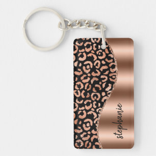 Glam Leopard Spots Rose Gold Schwarz Metallisch Na Schlüsselanhänger