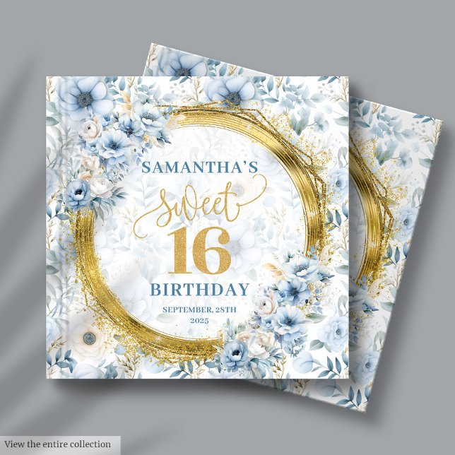 Glam Light Blue Sweet 16 Gästebuch Gold Glitzer (Glam Light Blue Sweet 16 Guest Book Gold Glitter)