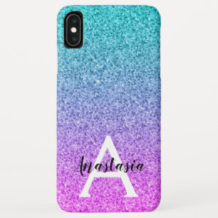 Glam Lila Aqua Glitzer Sparkle Gradient Monogram Case-Mate iPhone Hülle