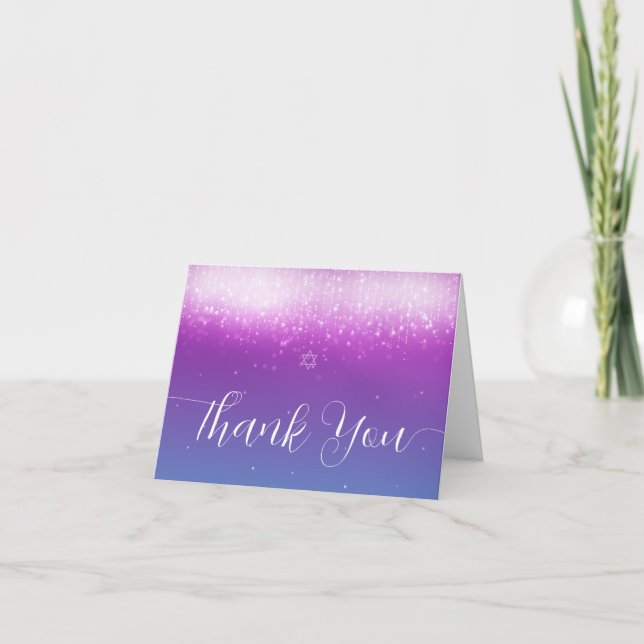 Glam Lila Aquamarin Bat Mitzvah Dankeskarte (Vorderseite)