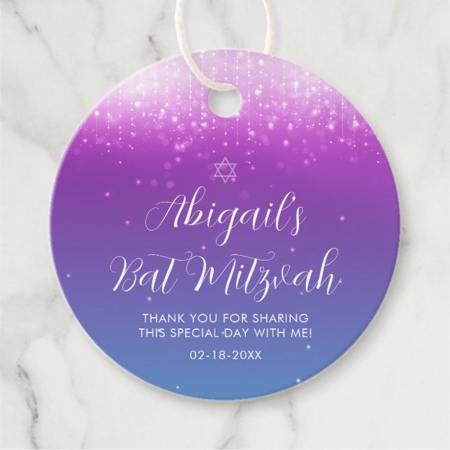 Glam Lila Aquamarin Bat Mitzvah Geschenkanhänger (Vorderseite)