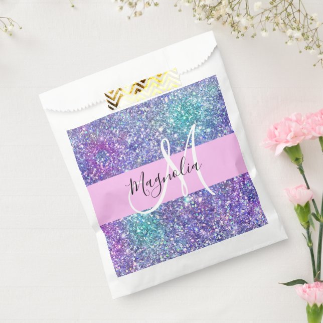 Glam Lila, Blue & Green Glitzer Sparkon Monogram Geschenktütchen (Versiegelt)