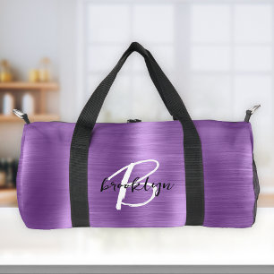 Glam Lila Bürstenmetall Schwarz-weiß Monogramm Duffle Bag