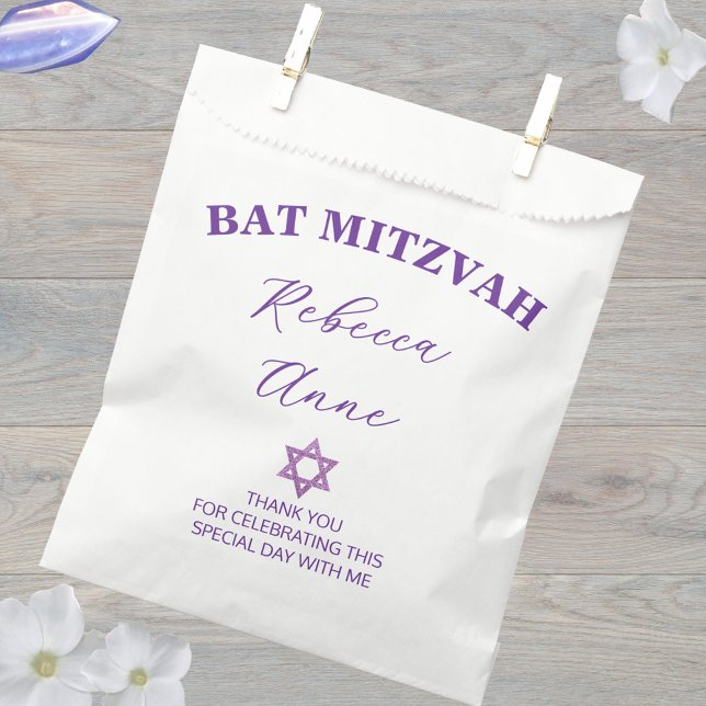 Glam Lila Chic Danke Bat Mitzvah Party Geschenktütchen (Custom Bat Mitzvah favor bags that are easy to personalize)
