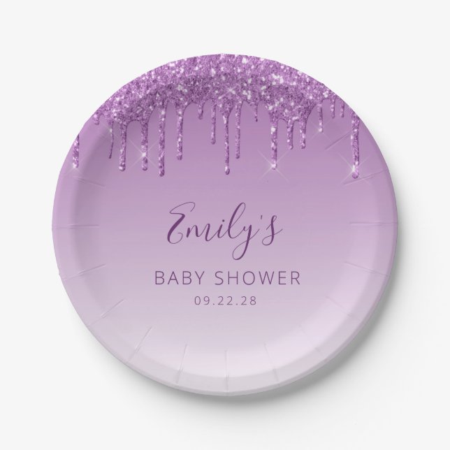 Glam Lila Dripping Glitzer Baby Shooter Pappteller (Vorderseite)