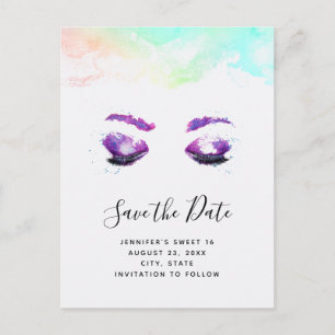 Glam Lila Eyes & Brows Wasserfarbe Save the Date Einladungspostkarte