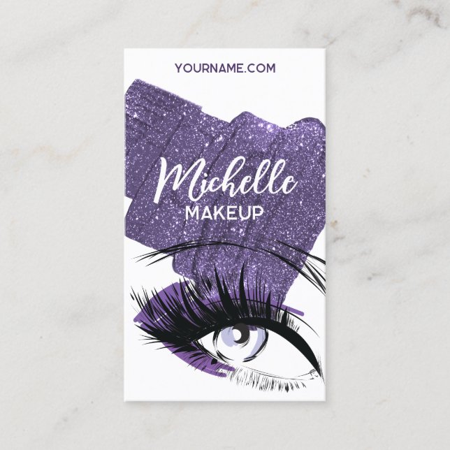 Glam Lila Funkelnd Glittery Eye Makeup Artist Visitenkarte (Vorderseite)