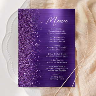 Glam Lila Glitzer Script Wedding Menükarte
