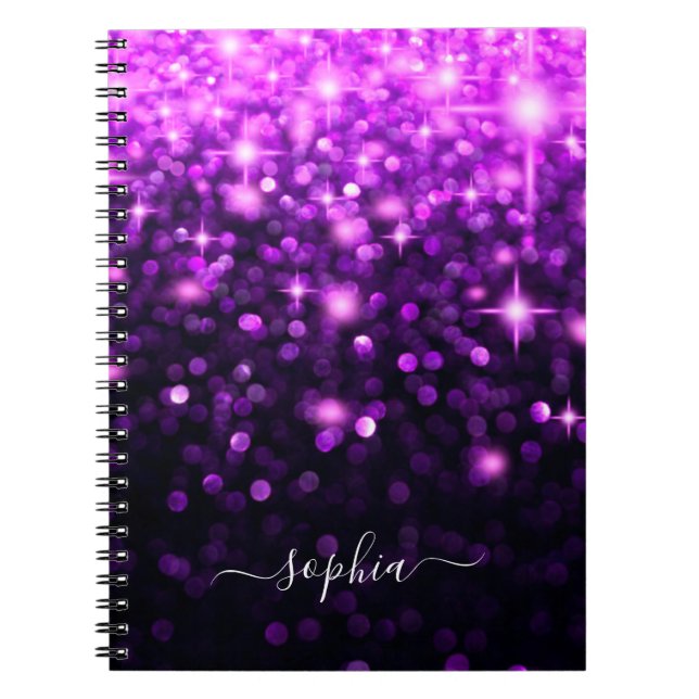 Glam Lila Glitzer Sparkle Stars Notizblock (Vorderseite)