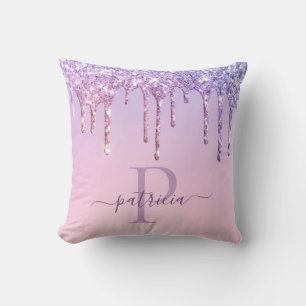 Glam Lila Glitzer Tropfen Elegante Monogram Throw Kissen