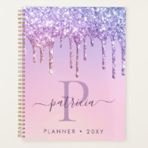 Glam Lila Glitzer Tropfen Eleganter Monogram Plane