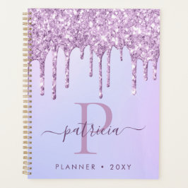 Glam Lila Glitzer Tropfen Elegantes Monogramm Planer