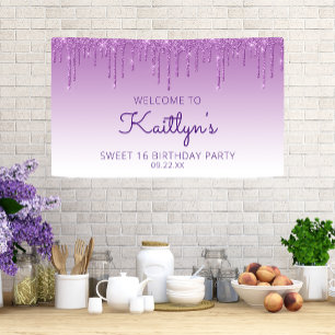 Glam Lila Glitzer Tropfen Sweet 16 Party Banner
