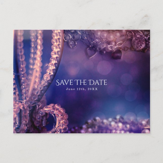 Glam Lila Glow Chic Glamour Perlen Save the Date Ankündigungspostkarte (Vorderseite)