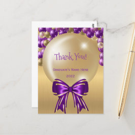 Glam Lila Gold Ballon Bow Vielen Dank Abschluss Postkarte