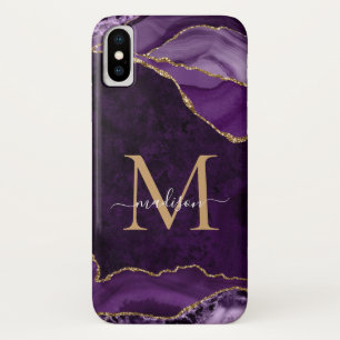 Glam Lila Gold Glitzer Agate Gemstone Monogramm Case-Mate iPhone Hülle