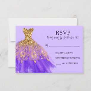 Glam Lila Gold Glitzer Sparkle Dress Skript RSVP Karte